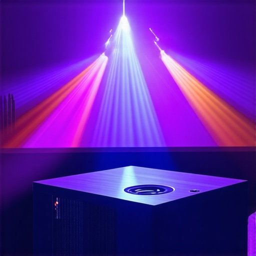 Close-up of a modern laser projector displaying vibrant colors in a home cinema environment.