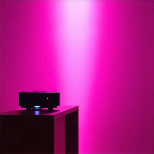 Close-up of a laser projector projecting in a cozy living space