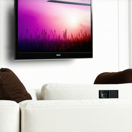 Compact projector in a cozy small living room with a large screen