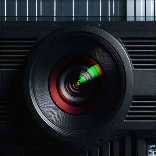 Person cleaning projector lens with microfiber cloth in small home theater setting