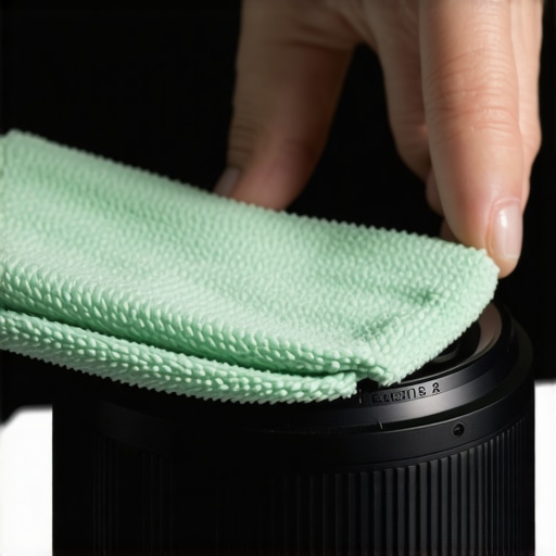 Person cleaning a projector lens with microfiber cloth and compressed air