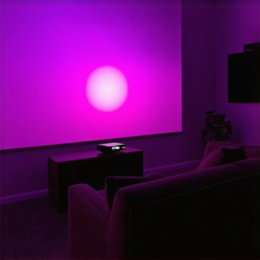 Small living room with ultra short throw projector and large screen