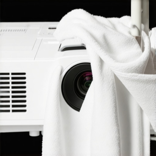 Person cleaning a projector lens with a microfiber cloth to ensure optimal image quality
