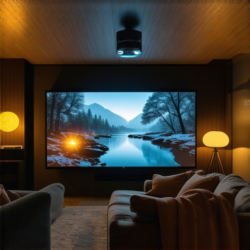 Modern small living room with ceiling-mounted ultra short throw 4K laser projector
