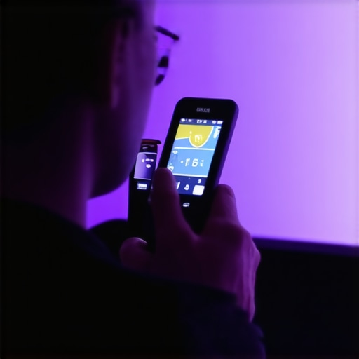 Person using a colorimeter to calibrate a home theater projector