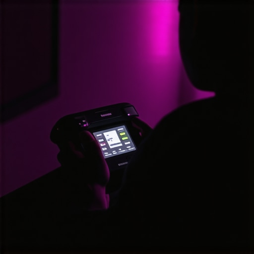 Person calibrating a projector's color settings using a SpyderX device in a home theater environment.