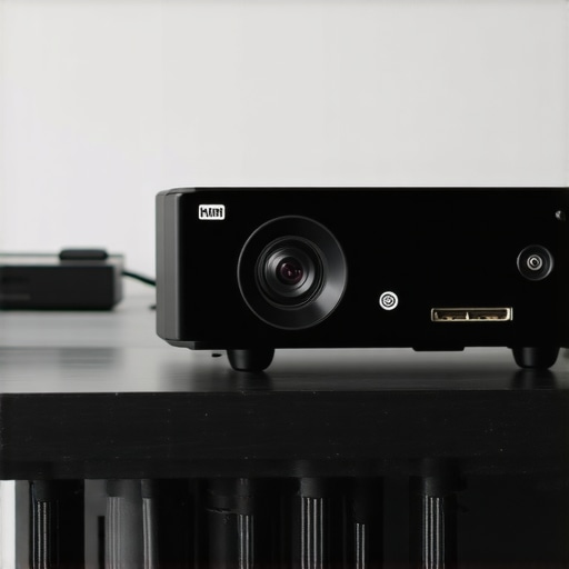 A technician using an HDMI analyzer to optimize a home theater projector setup, showing cables and calibration equipment.