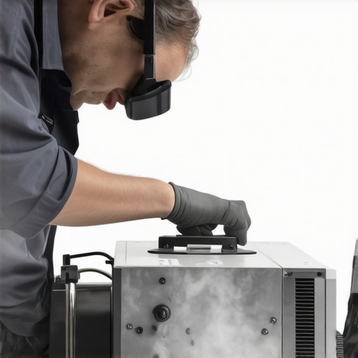 Technician cleaning and calibrating a home theater projector with tools.