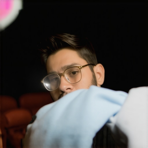 Close-up of microfiber cloth cleaning a projector lens